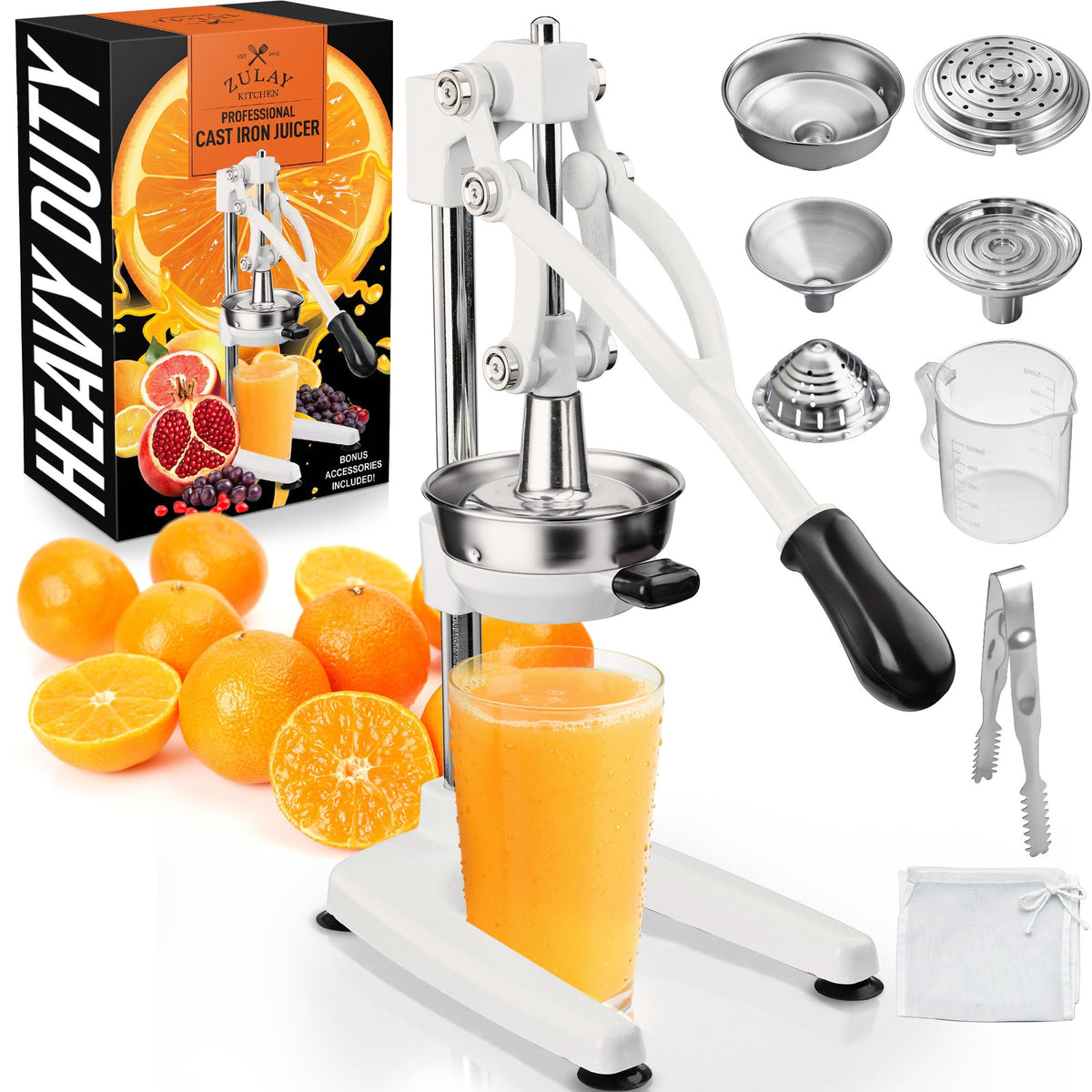 Zulay Kitchen Cast Iron Juicer, Orange Manual Juicer Press, 9-in-1, Blue