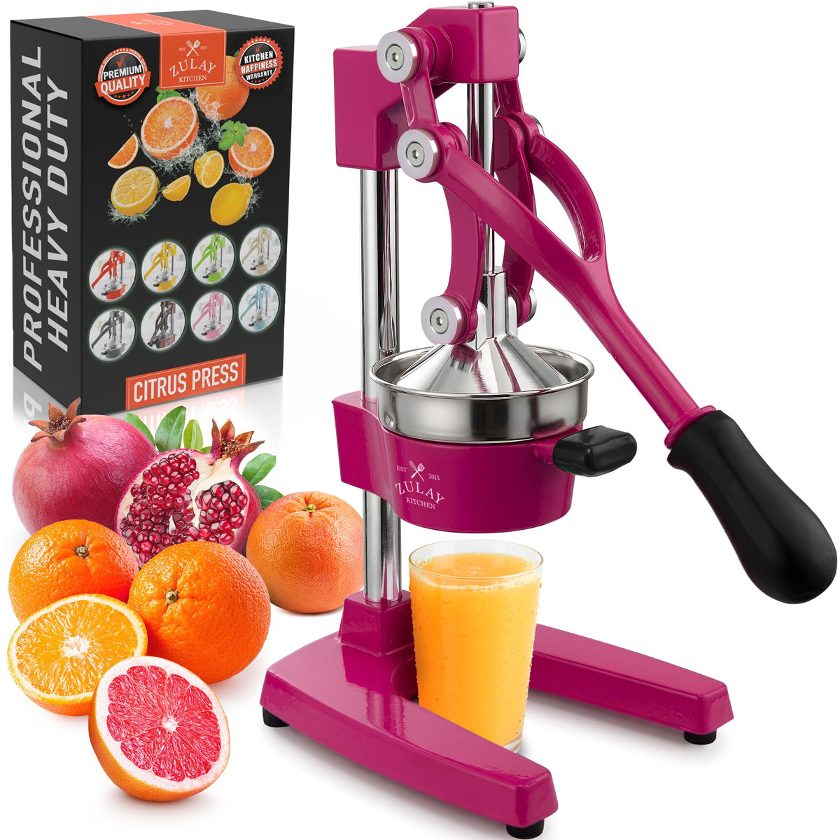 Zulay Kitchen Cast Iron Juicer, Orange Manual Juicer Press, 9-in-1, Blue