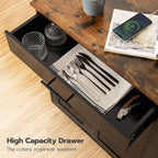 HOOBRO Kitchen Island with Power Outlet, Storage Island with Spice Rack and Drawer, Rolling Kitchen Cart on Wheels, for Home, Dining Room, Rustic Brown and Black
