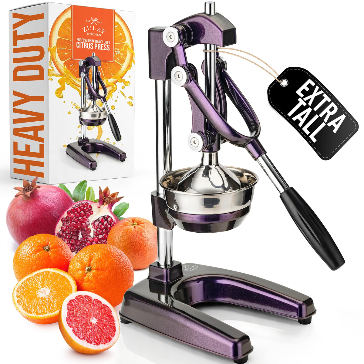 Zulay Kitchen Cast Iron Juicer, Orange Manual Juicer Press, 9-in-1, Blue