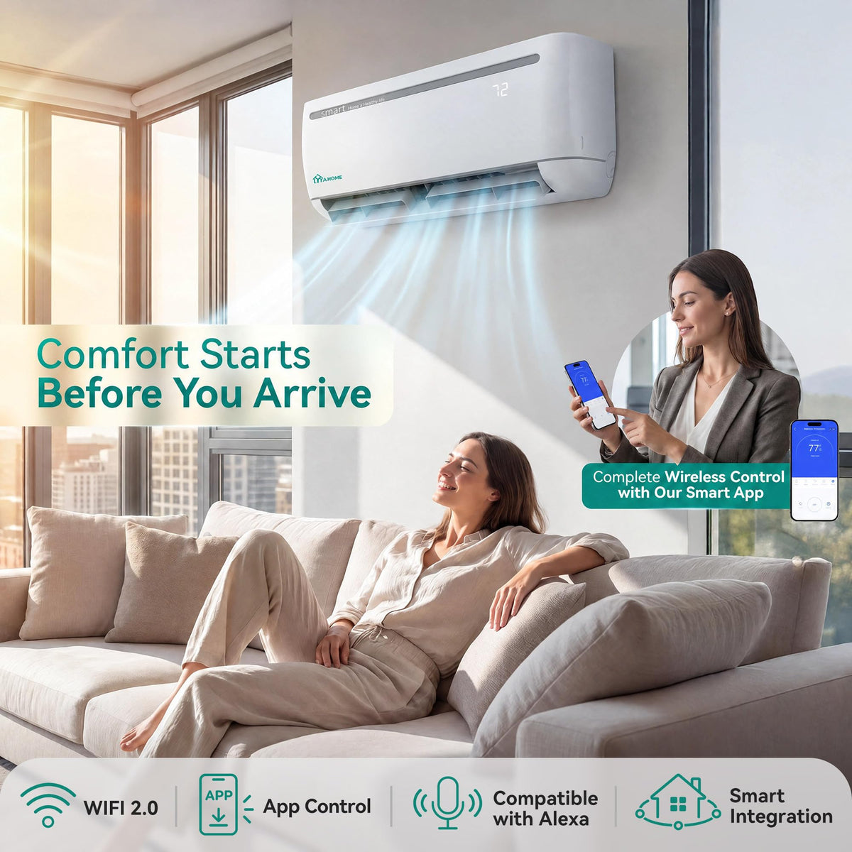 YITAHOME 12000 BTU Mini Split AC/Heating System, Ductless Mini Split Air Conditioner Heat Pump,115V 20 SEER2 Energy Efficient Inverter AC Unit,Wifi Enabled Compatible with Alexa for Apartment, Garage