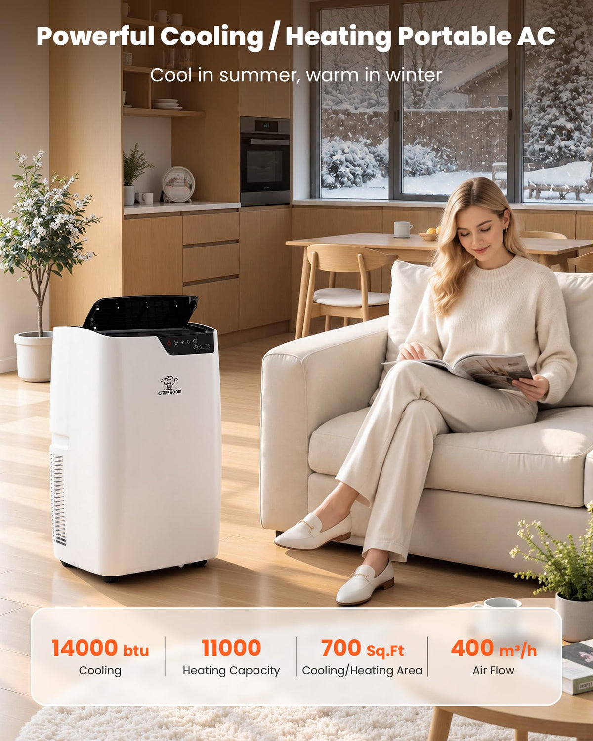 14000 BTU Portable Air Conditioner, 5-in-1 AC Unit, 700 Sq.Ft.