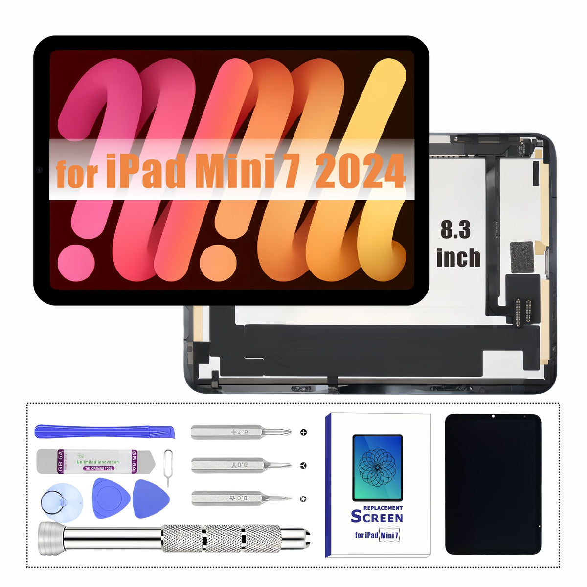 ZTR for iPad mini 7 7th 8.3" 2024 LCD Screen Replacement LCD Display for A2993 A2995 A2996 Digitizer Assembly and Glass Touch Digitizer Premium Repair Kit