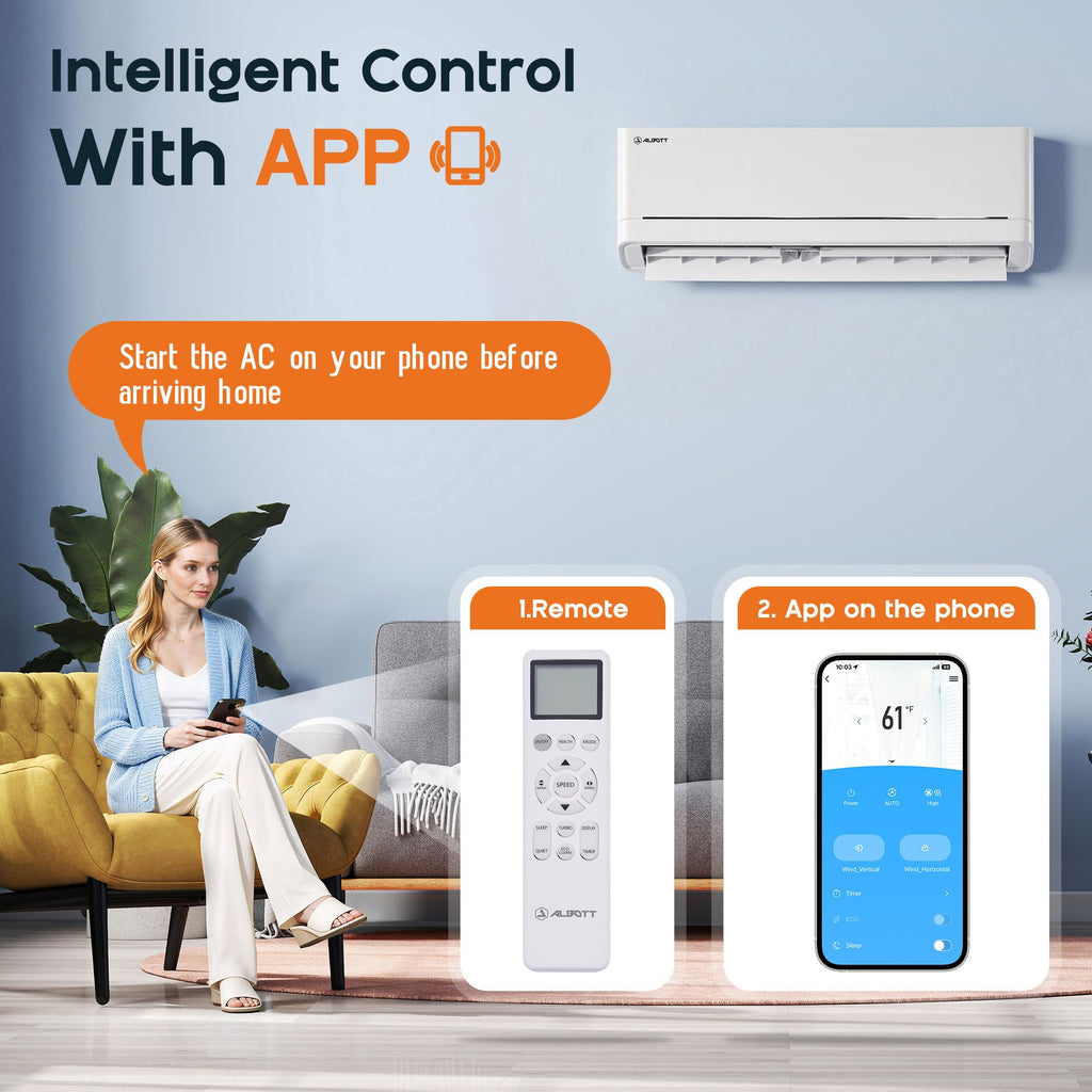 Albott 12,000 BTU Mini Split Air Conditioner and Heater SEER2 18, 115V