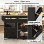81.6"-51" Extendable Rolling Kitchen Island with Extended Dining Table & Power Outlet, Mobile Kitchen Storage Islands with Trash Cabinet, Large Islands Cart with Storage and 2 Seatings, Black