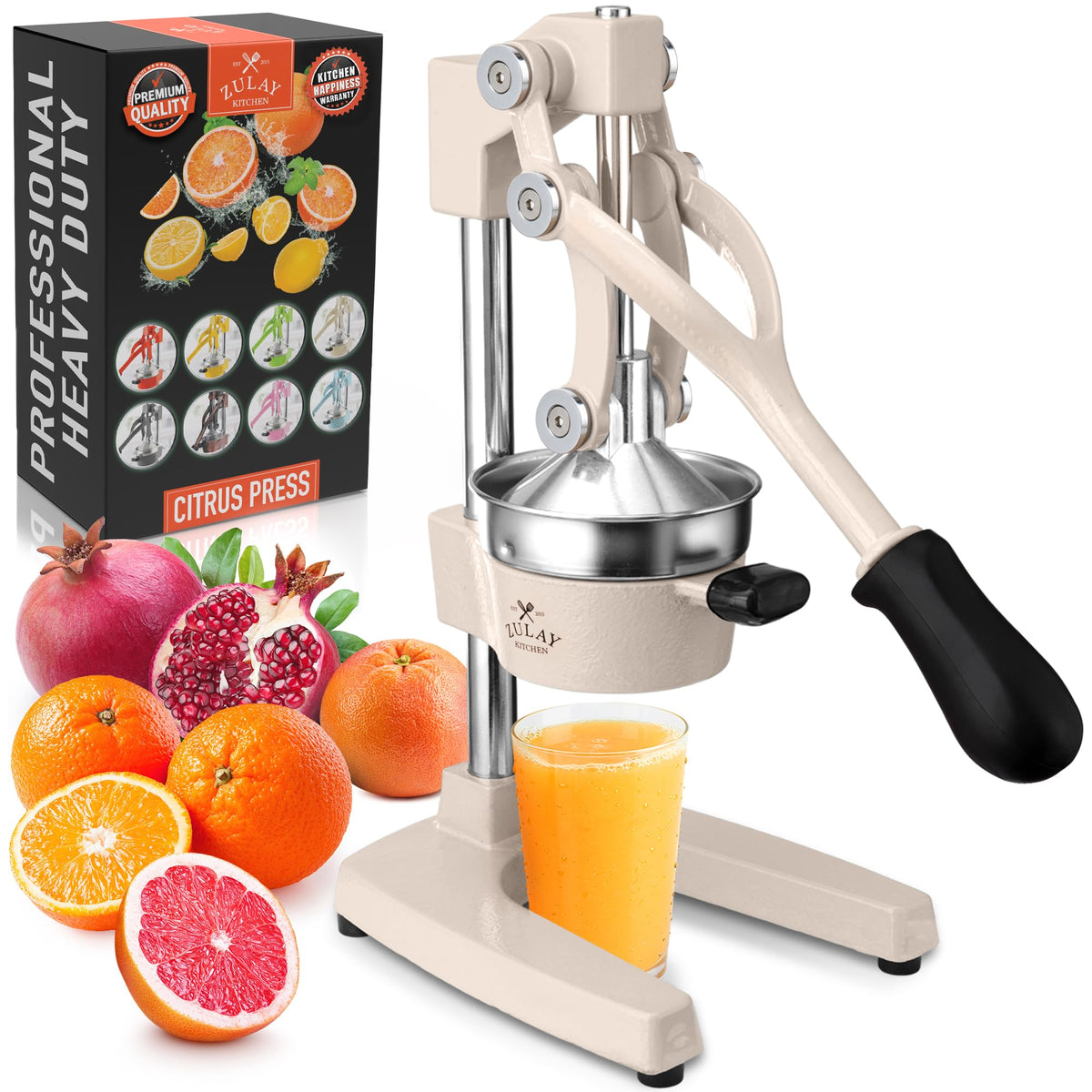 Zulay Kitchen Cast Iron Juicer, Orange Manual Juicer Press, 9-in-1, Blue