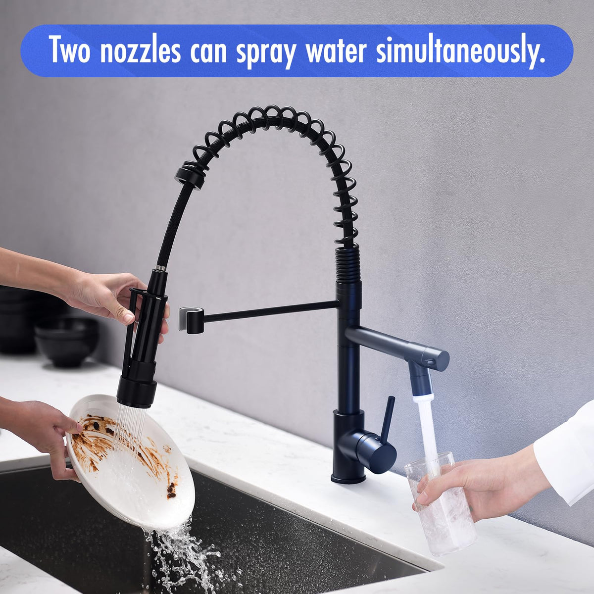 AIMADI Kitchen Faucet with Pull Down Sprayer,Matte Black Spring