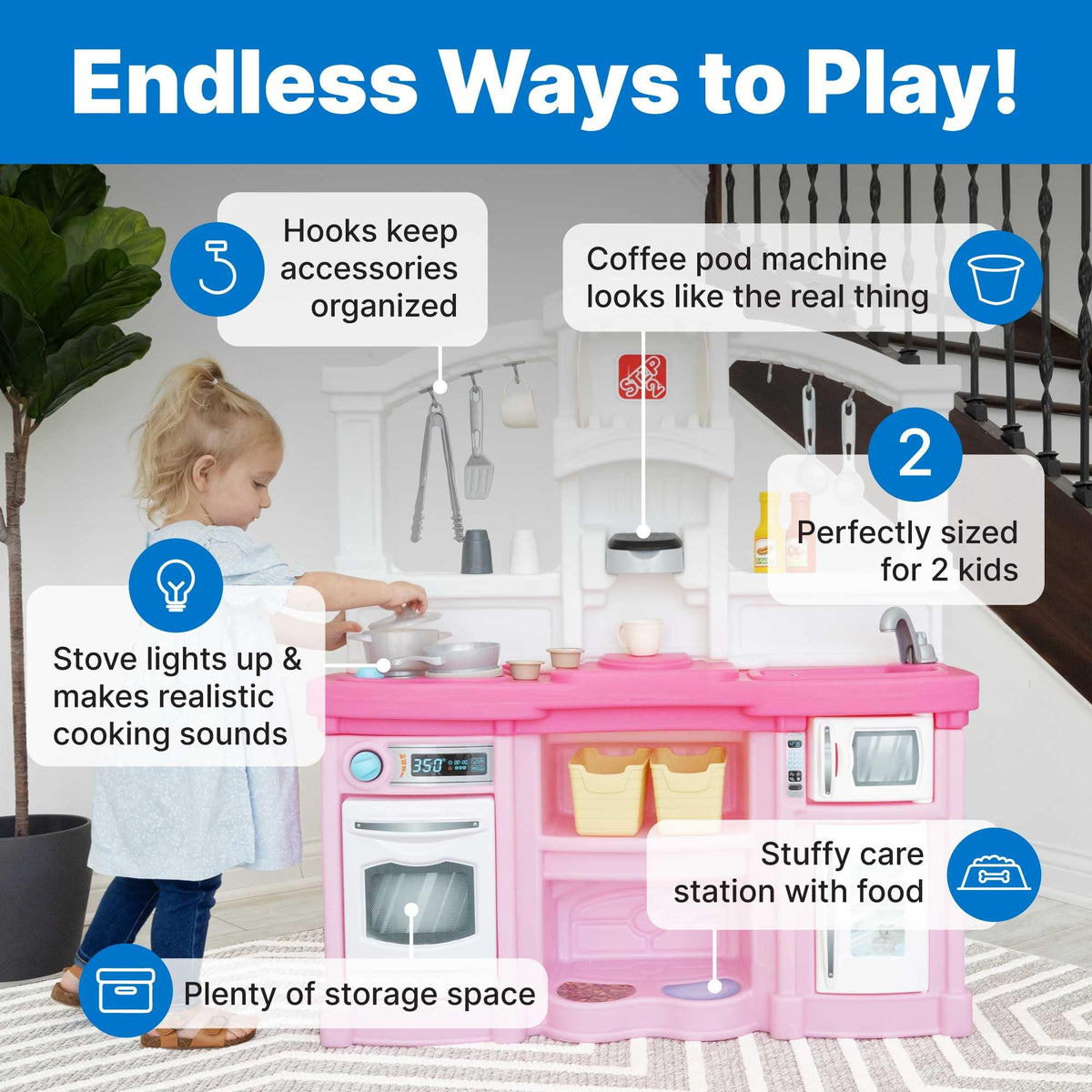 Step2 Fun with Friends Kids Kitchen Playset, Lights & Sounds, Pink