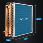 14 * 16 Water to Air Heat Exchanger, Copper Ports for Outdoor Wood Furnace