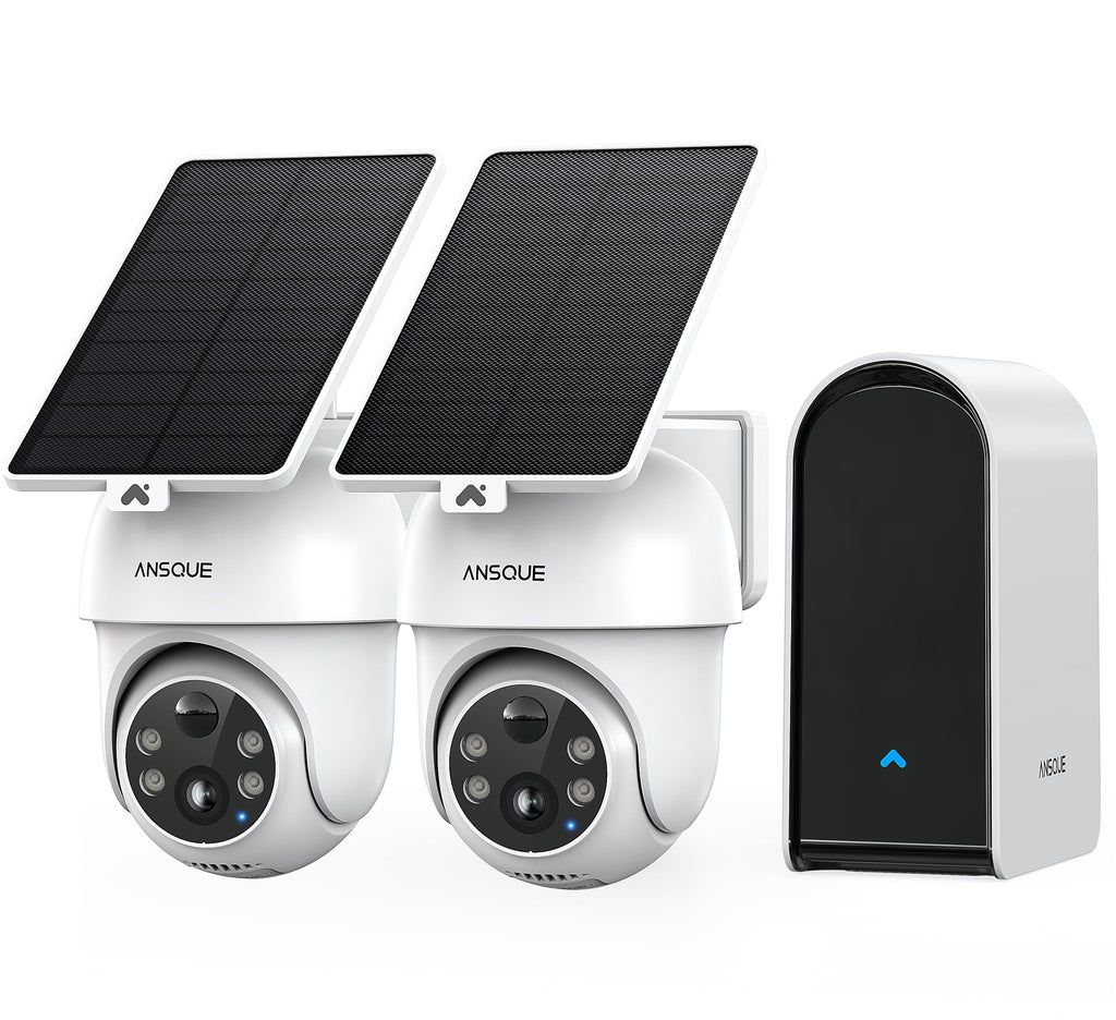 ANSQUE Home Security Cameras Wireless Outdoor, Solar Powered, 4-Cam System