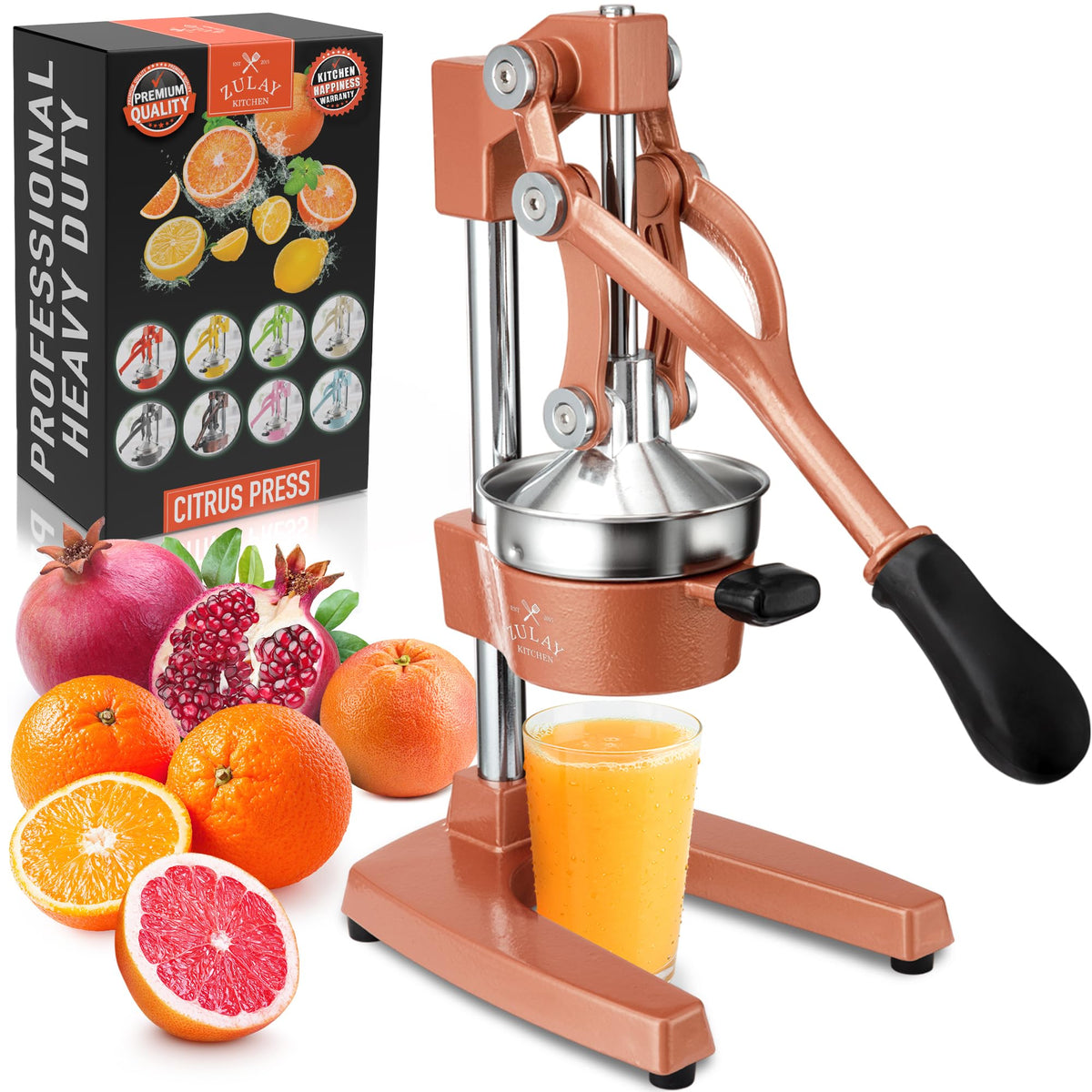 Zulay Kitchen Cast Iron Juicer, Orange Manual Juicer Press, 9-in-1, Blue