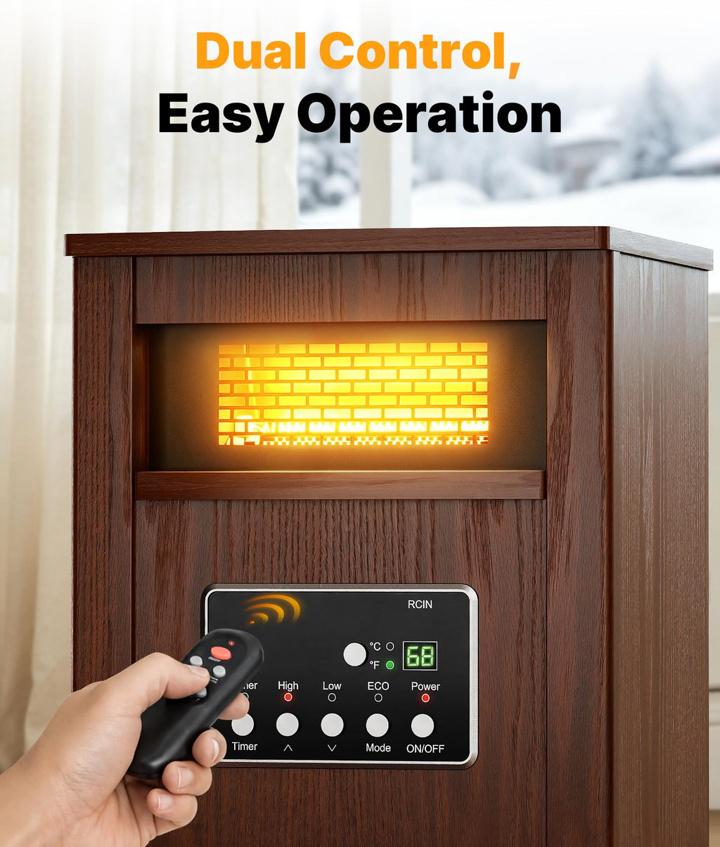 1500W Infrared Space Heater for Indoor Use with Wood Cabinet