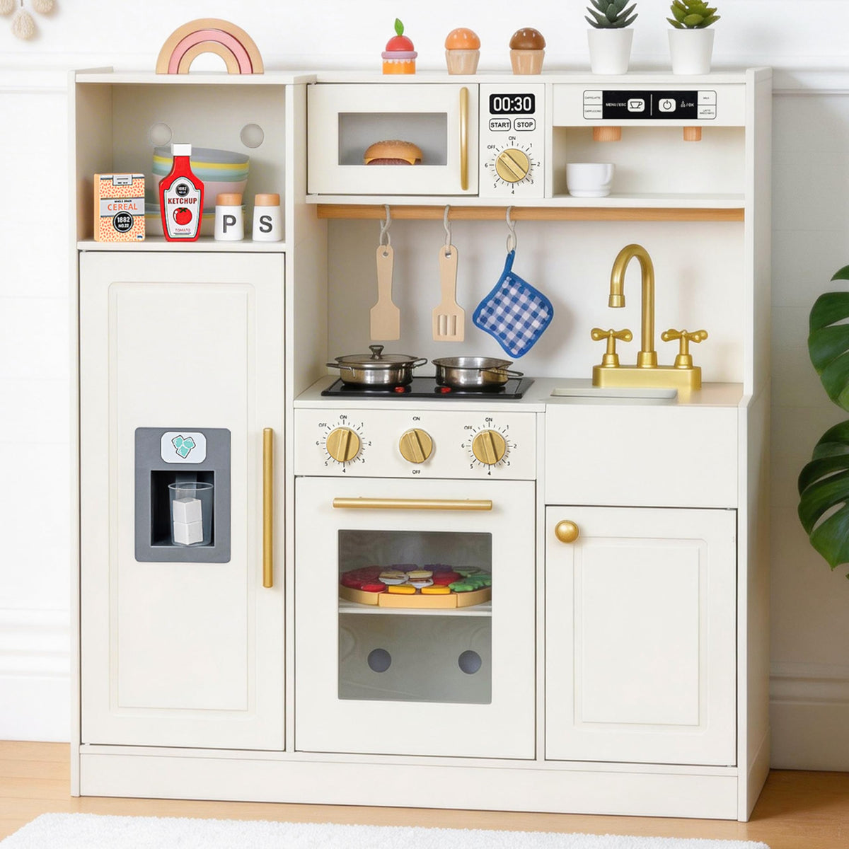 Wooden Kids Play Kitchen with Lights and Sounds,Home Style Design