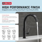 Delta Keele Matte Black Kitchen Faucet with Pull Down Sprayer, Modern Single Hole Kitchen Sink Faucet, Single Handle, Matte Black 19824LF-BL