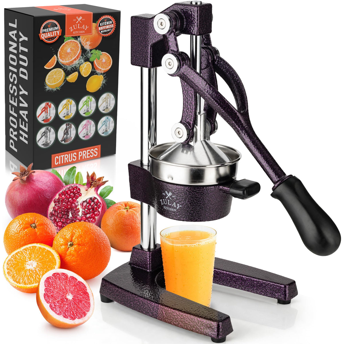 Zulay Kitchen Cast Iron Juicer, Orange Manual Juicer Press, 9-in-1, Blue