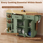 HOMCOM 53" Rolling Kitchen Island with Power Outlet, Storage, Sage Green