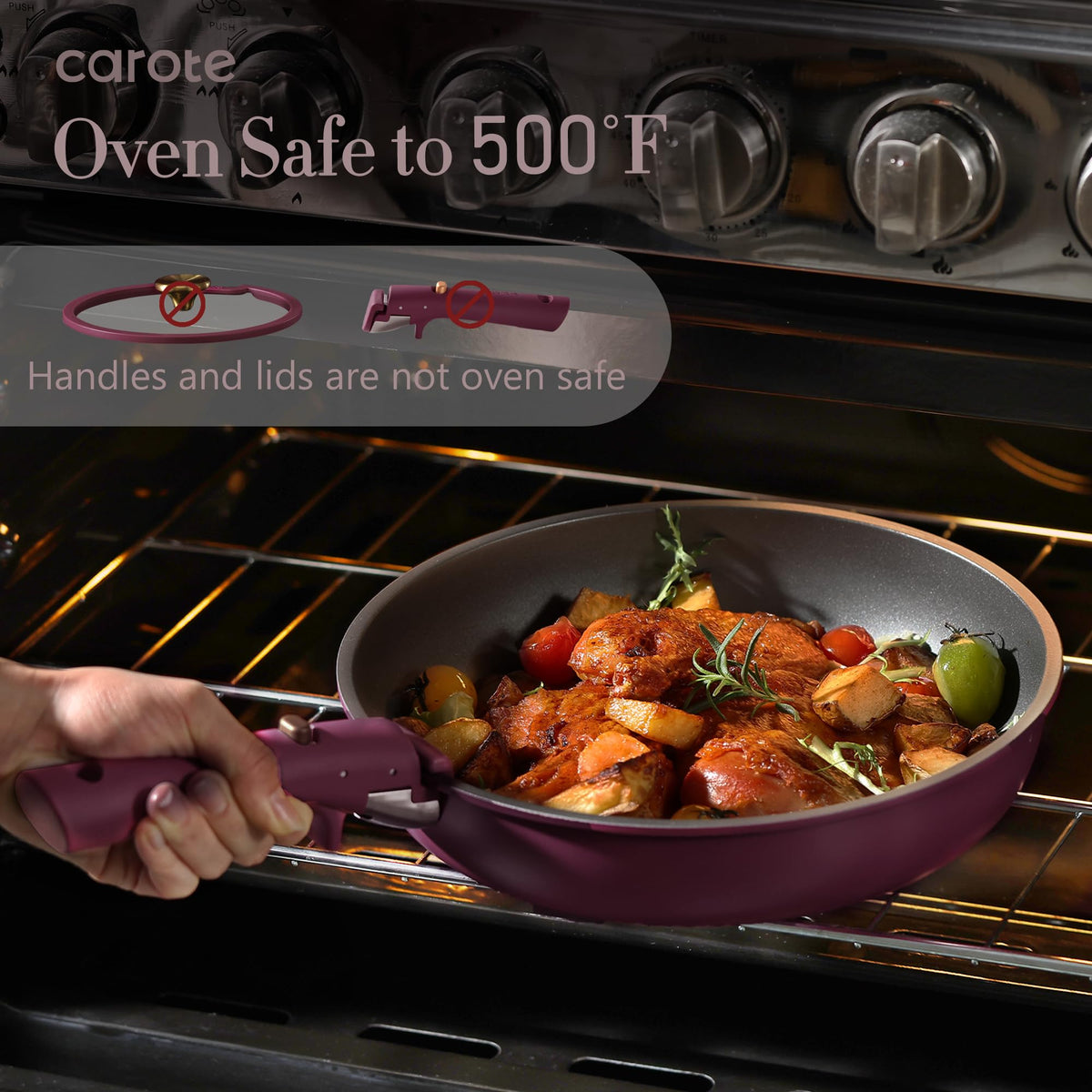 CAROTE 38pcs Pots and Pans Set with Knife, Detachable Handle Cookware