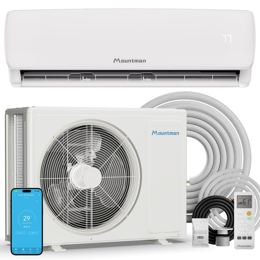 Mountman 12000BTU Mini Split AC/Heating System with WIFI & Alexa,115V 19 SEER2 Wall-Mounted Ductless AC Units up to 750 Sq.Ft,Energy Efficient Inverter Air Conditioner with Heat Pump,Installation Kit
