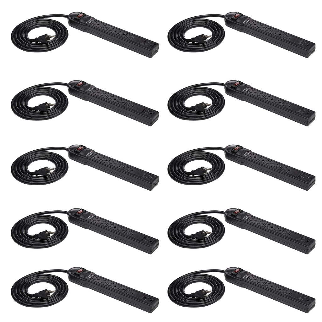Amazon Basics Surge Protector Power Strip, 6-Outlet, 790 Joules, Circuit Breaker, LED Indicator, 6ft Extension Cord, Black, 10-Pack