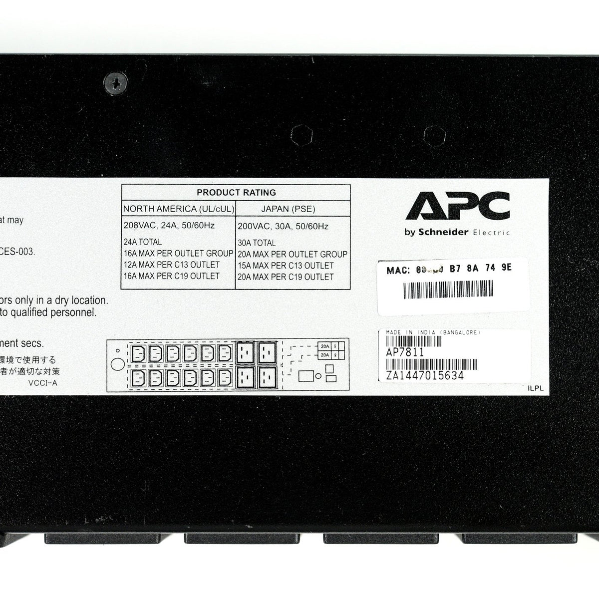 APC AP7811 Rack PDU Metered 2U 30A/208V Surge Protector