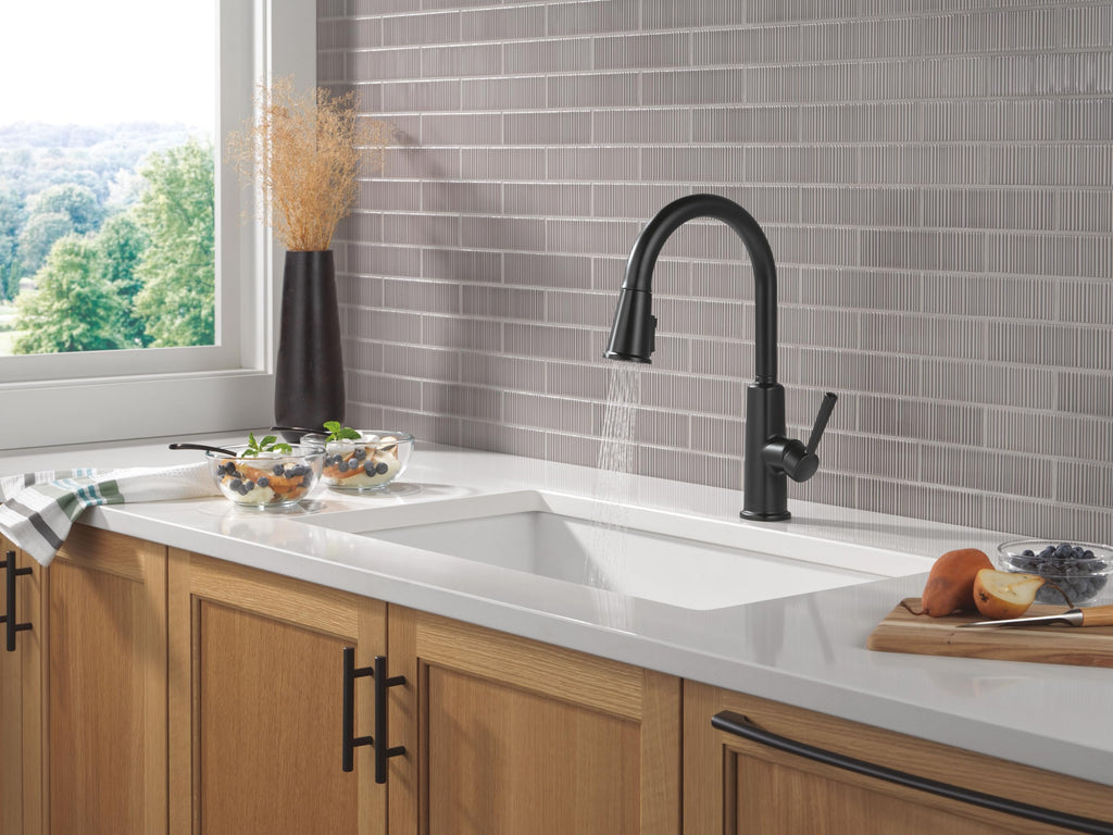 Delta Finnridge Matte Black Kitchen Faucet with Pull Down Sprayer, High Pressure ProClean Spray Modern Single Hole Kitchen Sink Faucet, Matte Black 19730LF-BL
