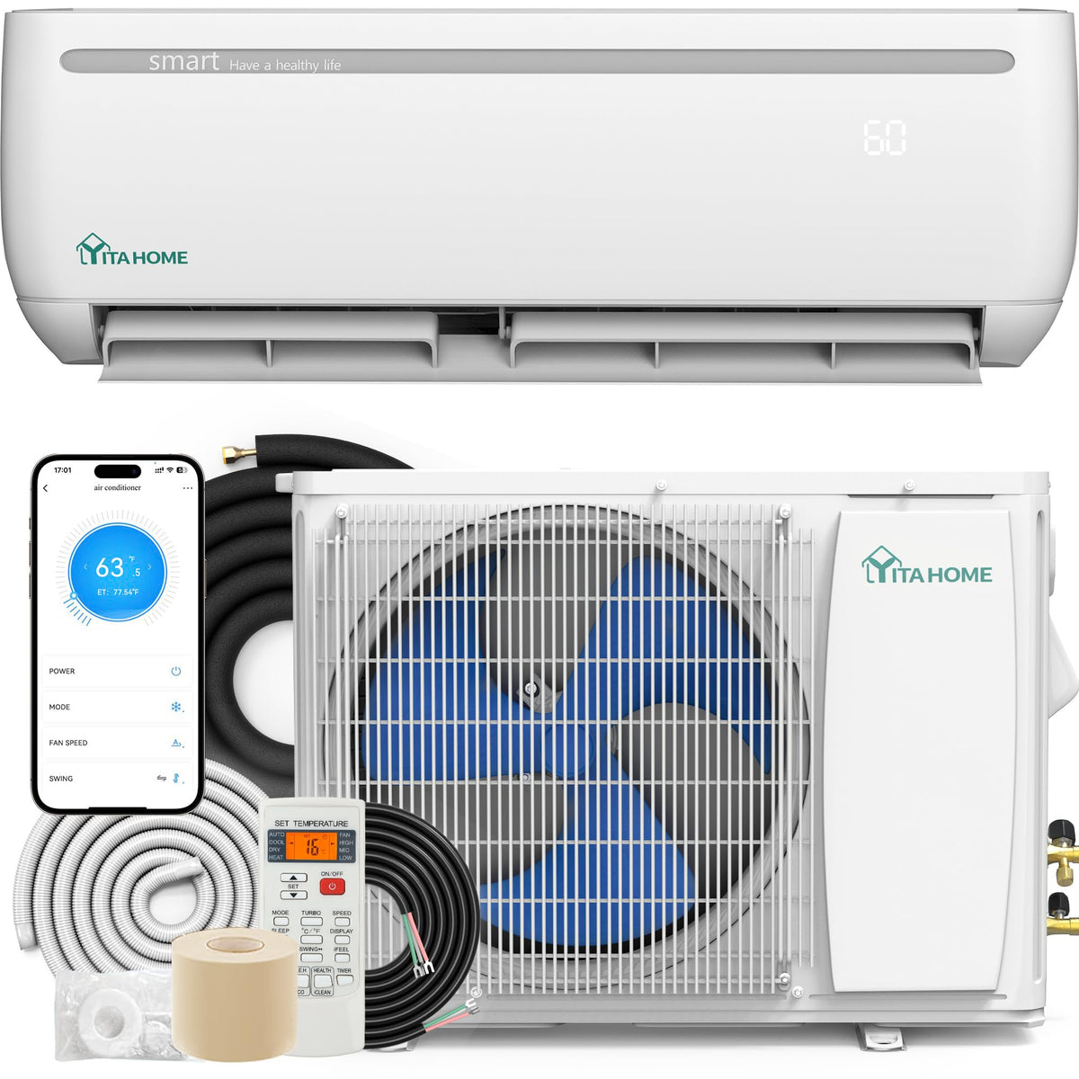 YITAHOME 12000 BTU Mini Split AC/Heating System 220V 17.5 SEER2