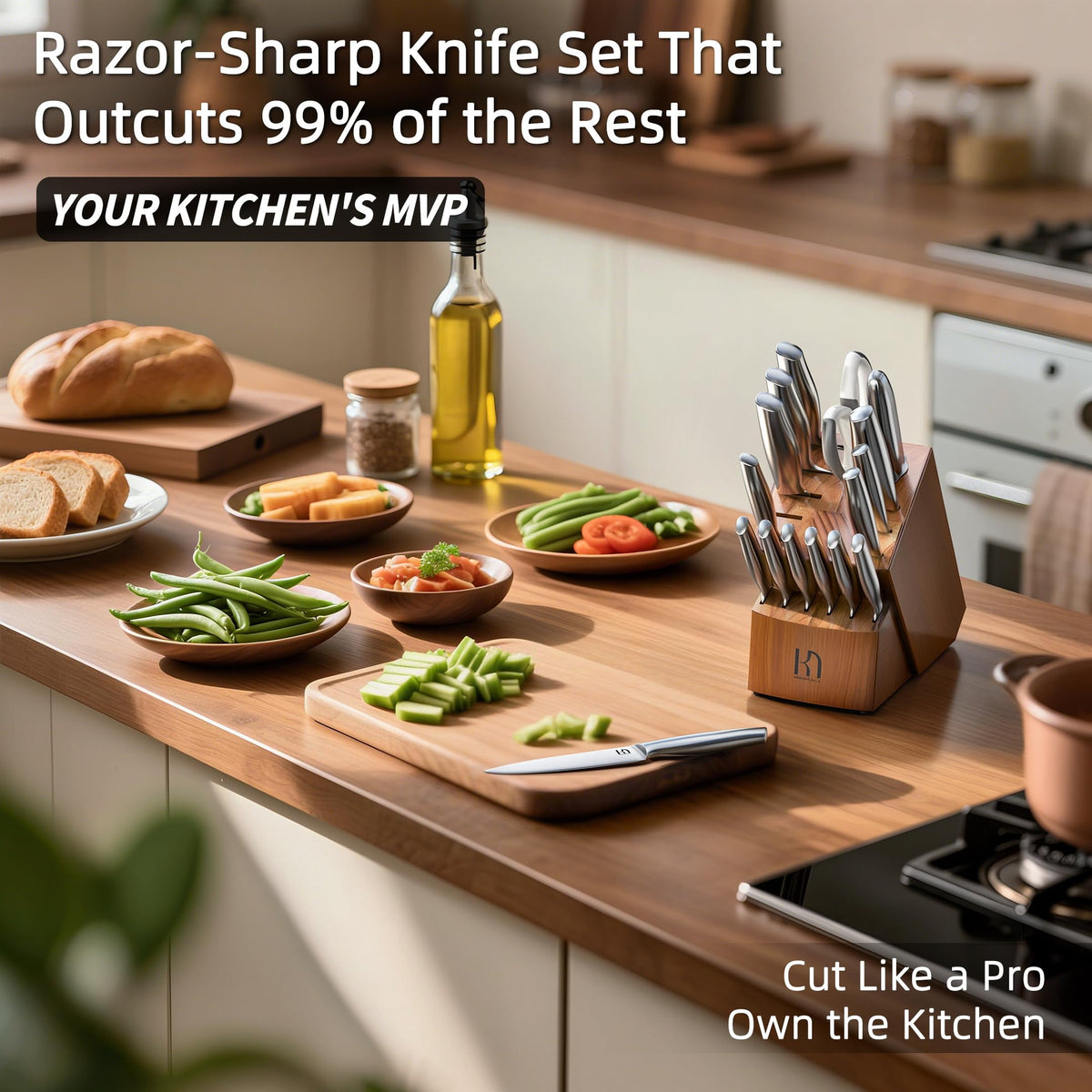 KnifeSaga 17 Pcs Kitchen Knife Set, Premium, Razor Sharp, Japanese Steel