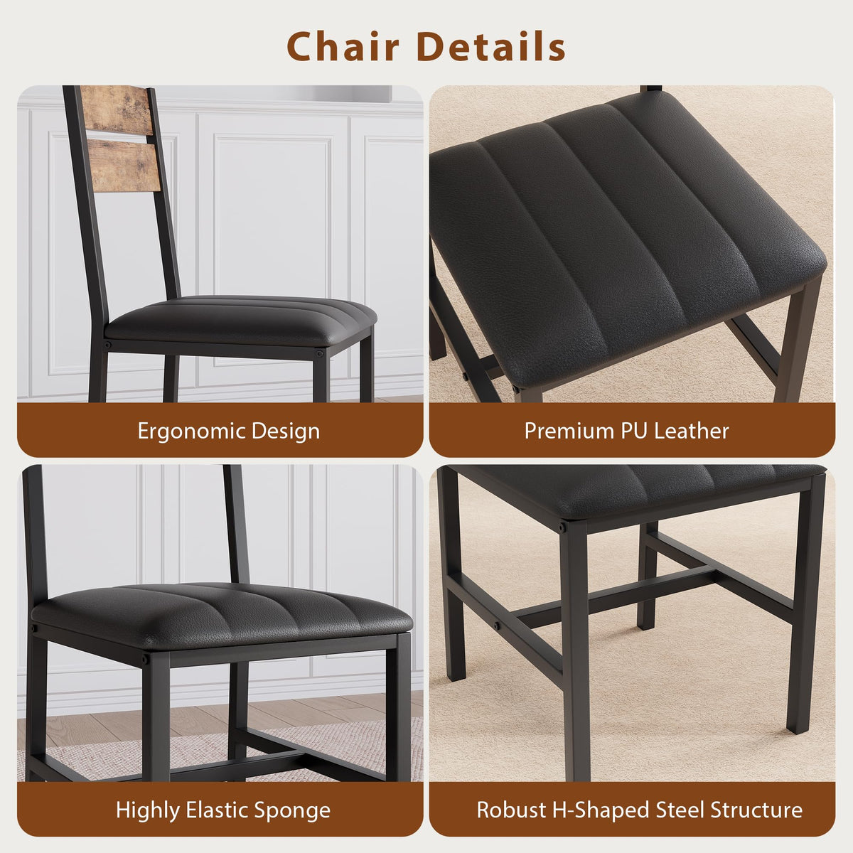 Extendable Dining Table Set for 4 with Built-in Shelf Rack Brown