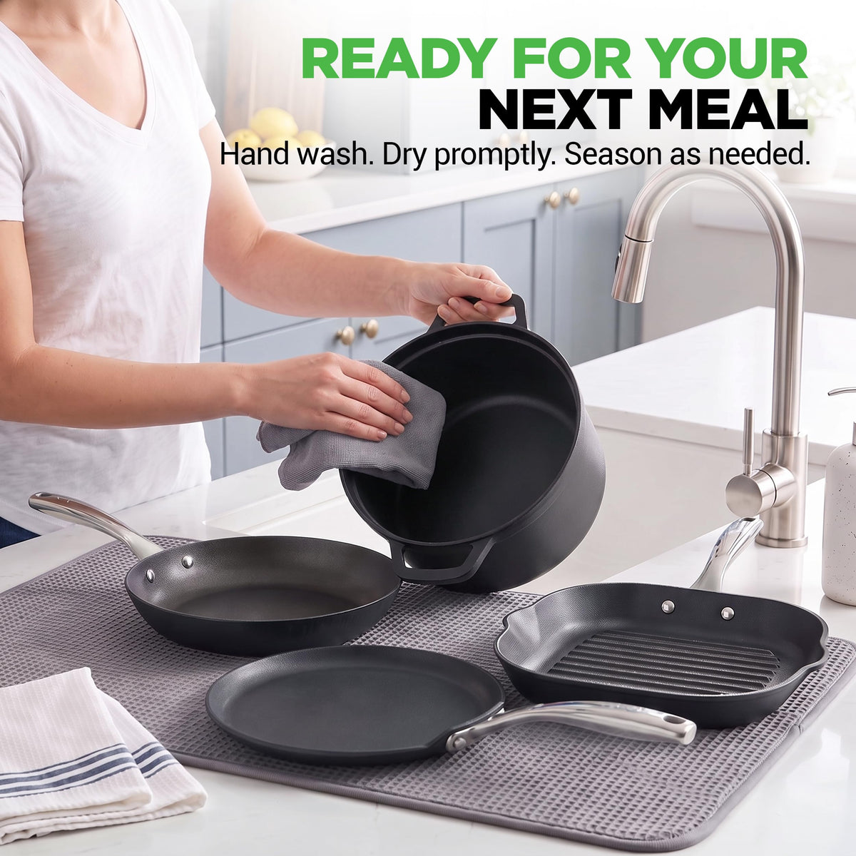 NutriChef Cast Iron Pots and Pans Set | Kitchen Cookware Set 5-Piece