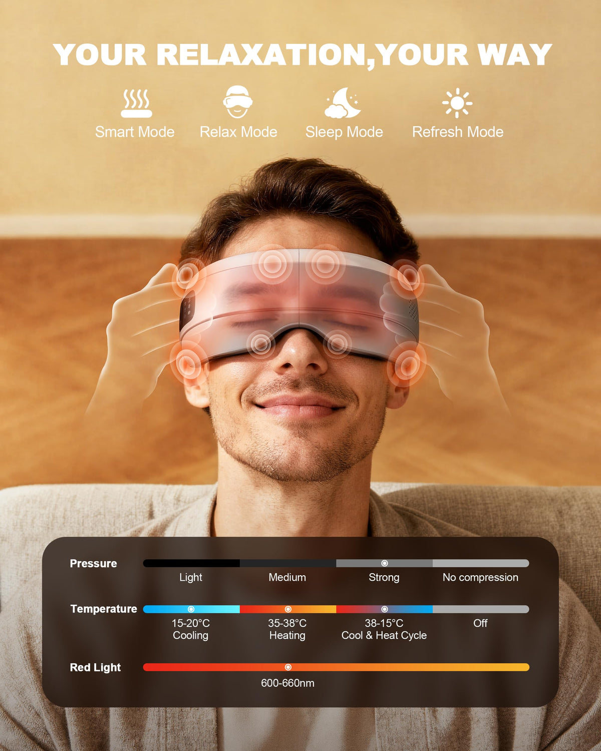 Eye Massager with Heat and Cooling, Red Light Therapy for Eye Mask
