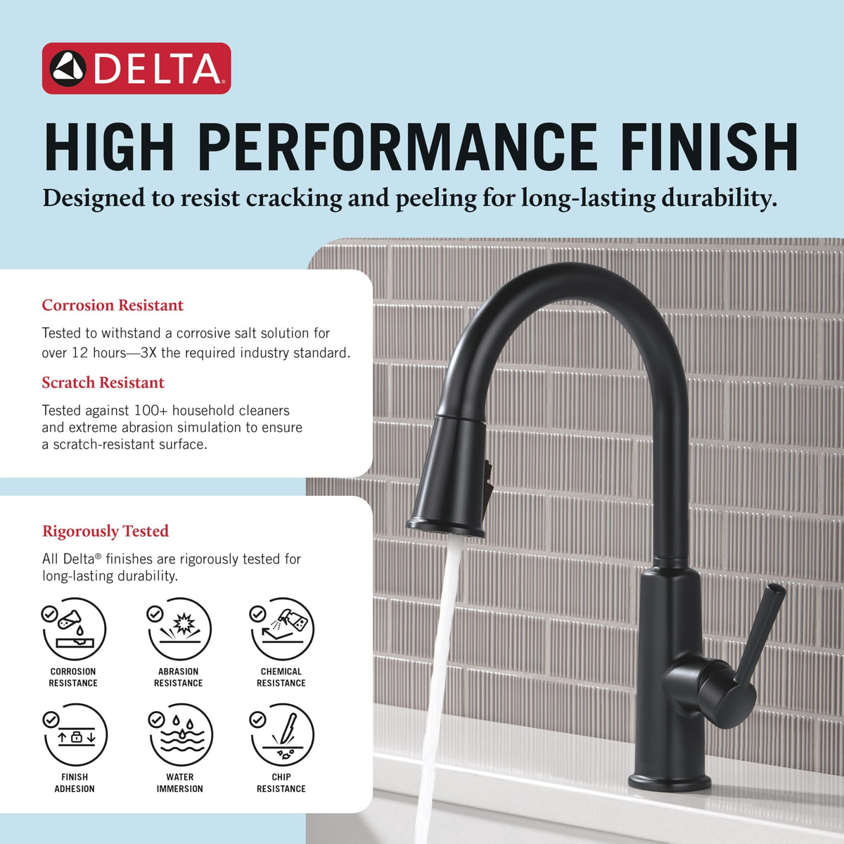 Delta Finnridge Matte Black Kitchen Faucet with Pull Down Sprayer, High Pressure ProClean Spray Modern Single Hole Kitchen Sink Faucet, Matte Black 19730LF-BL