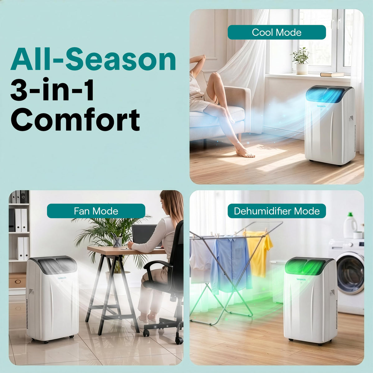 SereneLife 12,000 BTU Portable Air Conditioner with Dehumidifier, Heat, & Fan | Wi-Fi Enabled Portable AC Unit for Rooms up to 550 Sq Ft | Compact Standing Air Conditioner with Window Kit