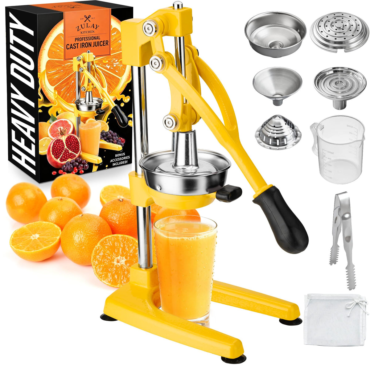 Zulay Kitchen Cast Iron Juicer, Orange Manual Juicer Press, 9-in-1, Blue