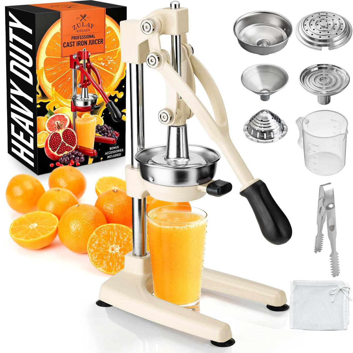Zulay Kitchen Cast Iron Juicer, Orange Manual Juicer Press, 9-in-1, Blue