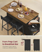 VASAGLE Mobile Kitchen Island with Trash Can Storage, Drop Leaf