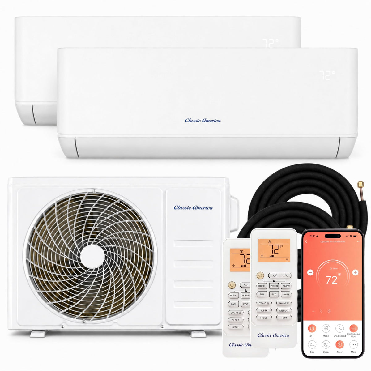 Classic America 12000 BTU Mini Split Heat Pump & AC 19 SEER2 115V 16ft Kit