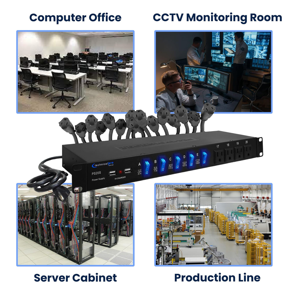 Power Supply Strip Unit Surge Protector, 19" Rack Mount 20 Outlet
