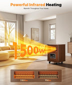 1500W Infrared Space Heater for Indoor Use with Wood Cabinet
