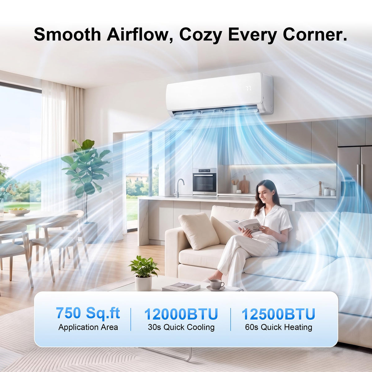 Uthfy 12000 BTU Mini Split AC/Heating System,115V 19 SEER2 Energy Efficient Ductless Inverter AC Unit,Cools Up to 750 Sq.Ft with Pre-Charged Condenser,Heat Pump & Installation Kits