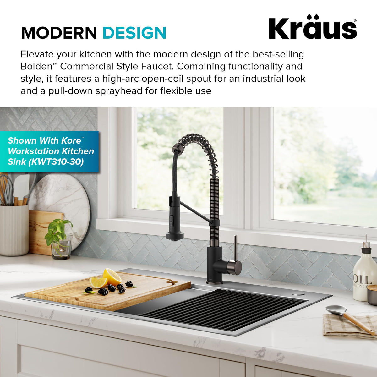 KRAUS Matte Black Black Stainless Pull Down Kitchen Faucet KPF-1610MBSB