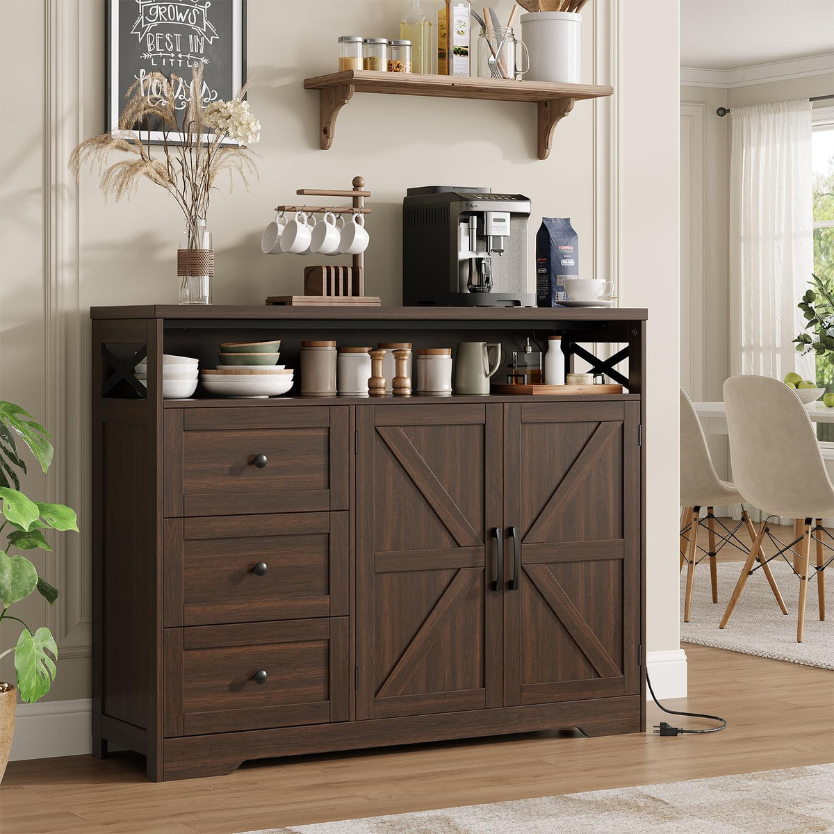 51" Farmhouse Buffet Sideboard Cabinet with Storage, White Kitchen Storage