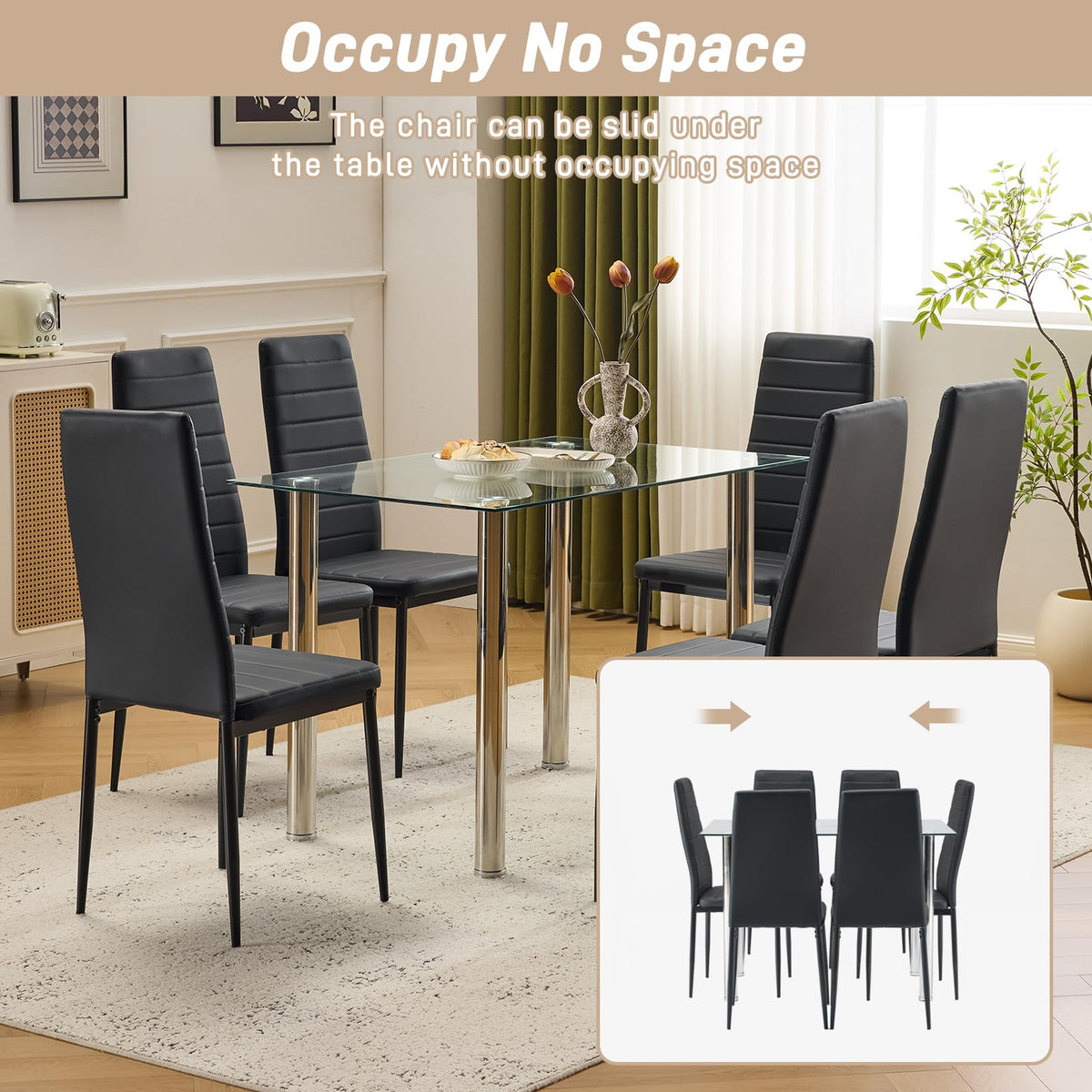 Karl home Dining Chairs Set of 6, PU Leather & High Back, Black