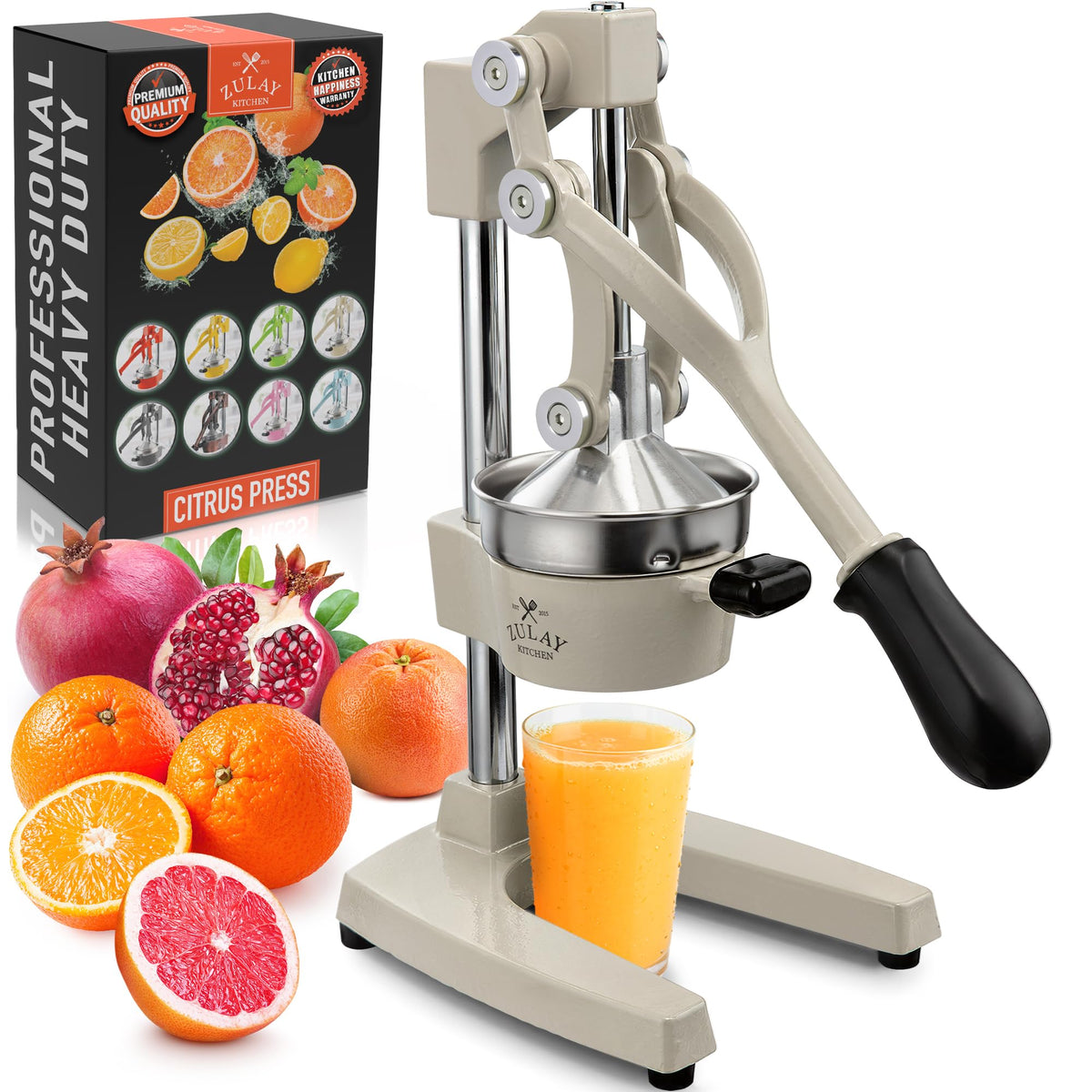 Zulay Kitchen Cast Iron Juicer, Orange Manual Juicer Press, 9-in-1, Blue