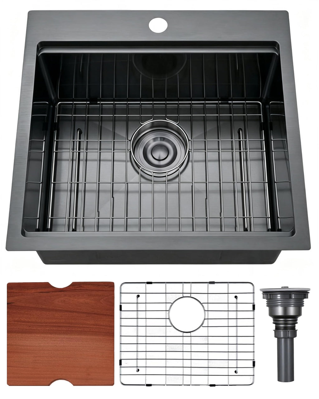 VAPSINT 33x22 Black Drop in Kitchen Sink, 33 Inch Gunmetal Black Stainless Steel Top Mount Kitchen Sink, Single Bowl Laundry Sink with Strainer