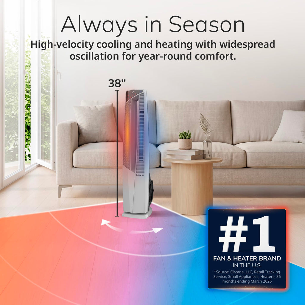Lasko 38" DUO Comfort Tower Fan Space Heater - Remote - White - FHV820