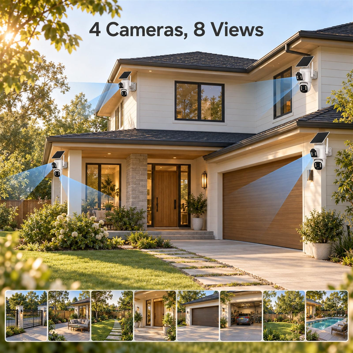 Camcamp Solar Security Cameras Wireless Outdoor, 4-Cam Home System with NVR