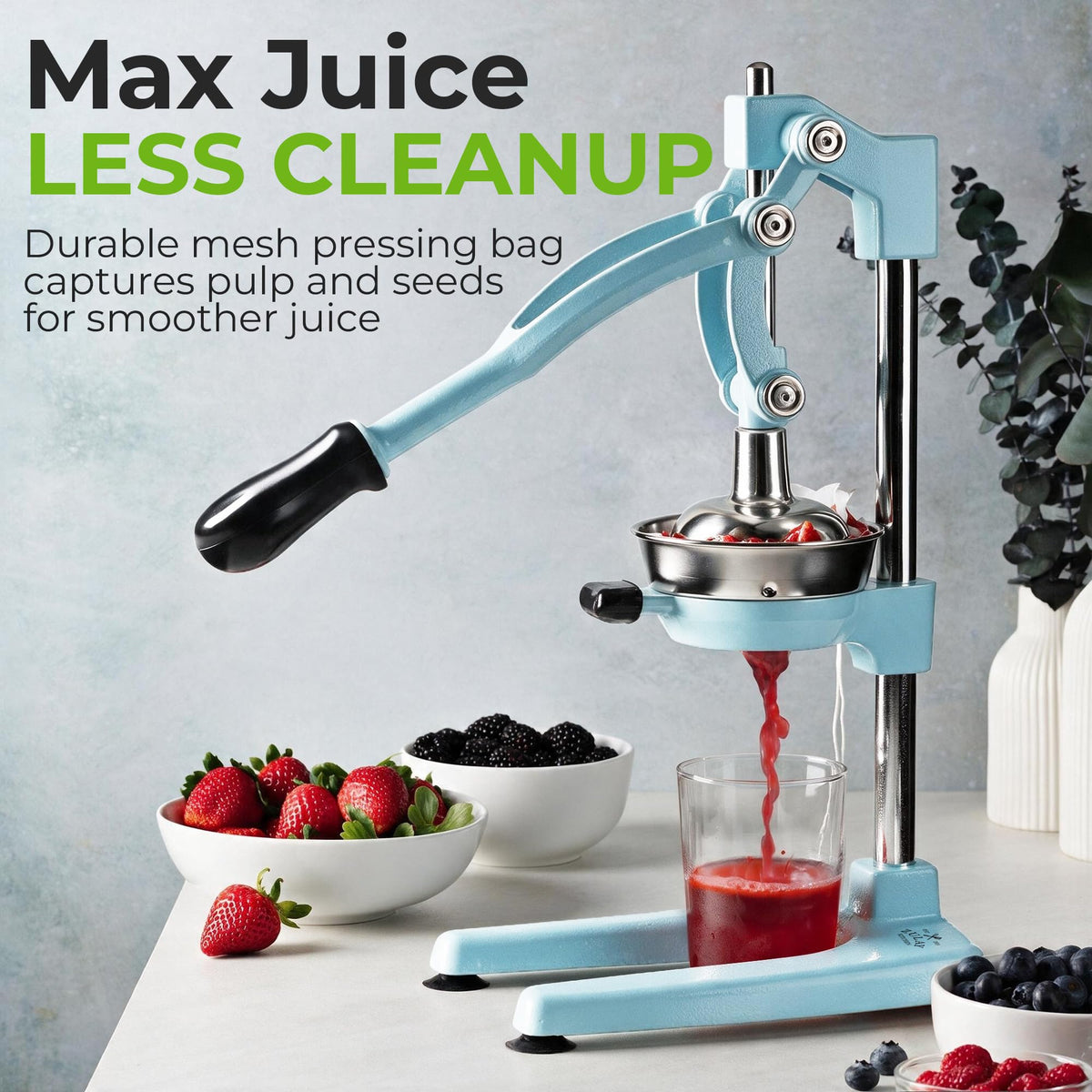 Zulay Kitchen Cast Iron Juicer, Orange Manual Juicer Press, 9-in-1, Blue