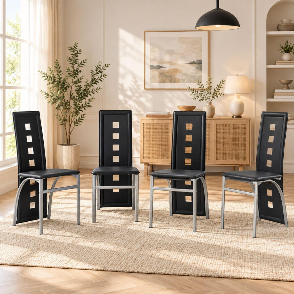 Karl home Dining Chairs Set of 6, PU Leather & High Back, Black