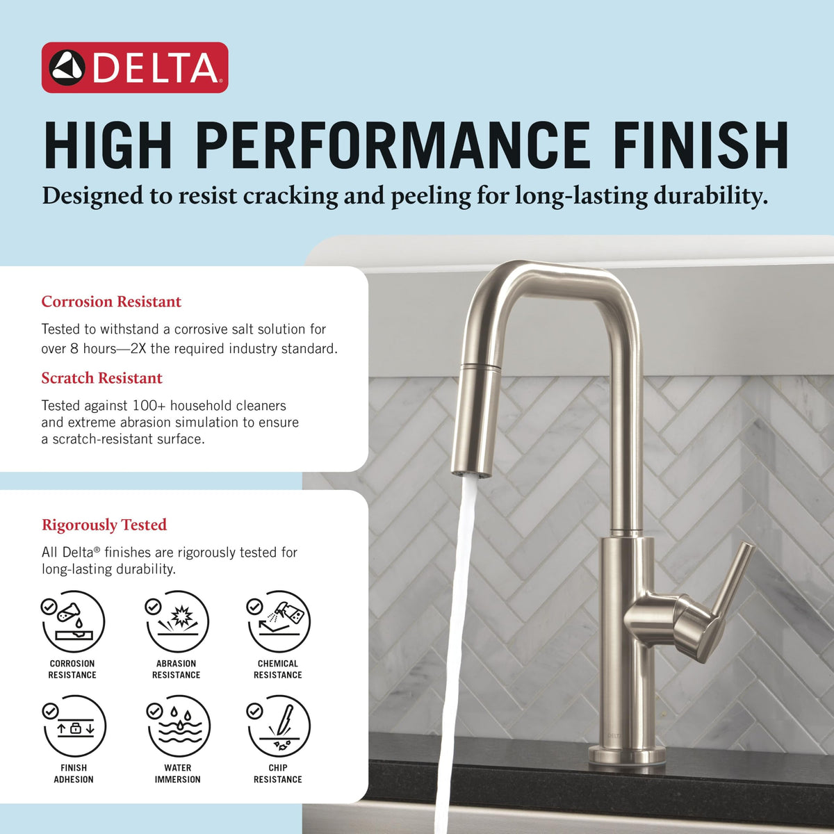 Delta Faucet Nicoli U-Spout Kitchen Faucet with Pull Down Sprayer, Brushed Nickel Kitchen Sink Faucet, Modern Kitchen Faucet, Single Hole Kitchen Faucet, Stainless Steel 19868LF-SS