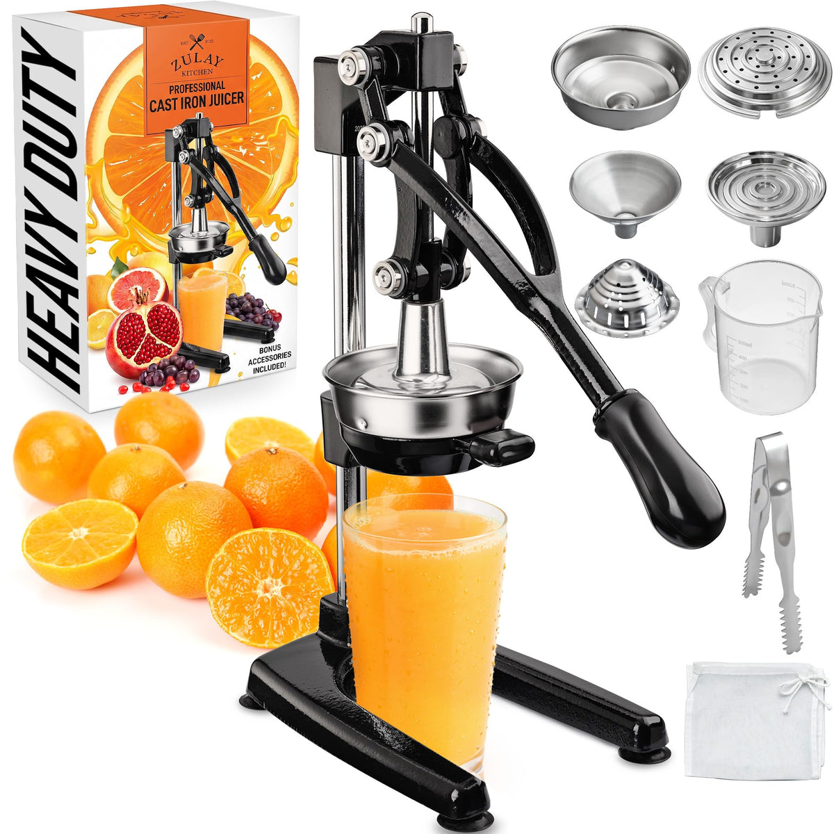 Zulay Kitchen Cast Iron Juicer, Orange Manual Juicer Press, 9-in-1, Blue